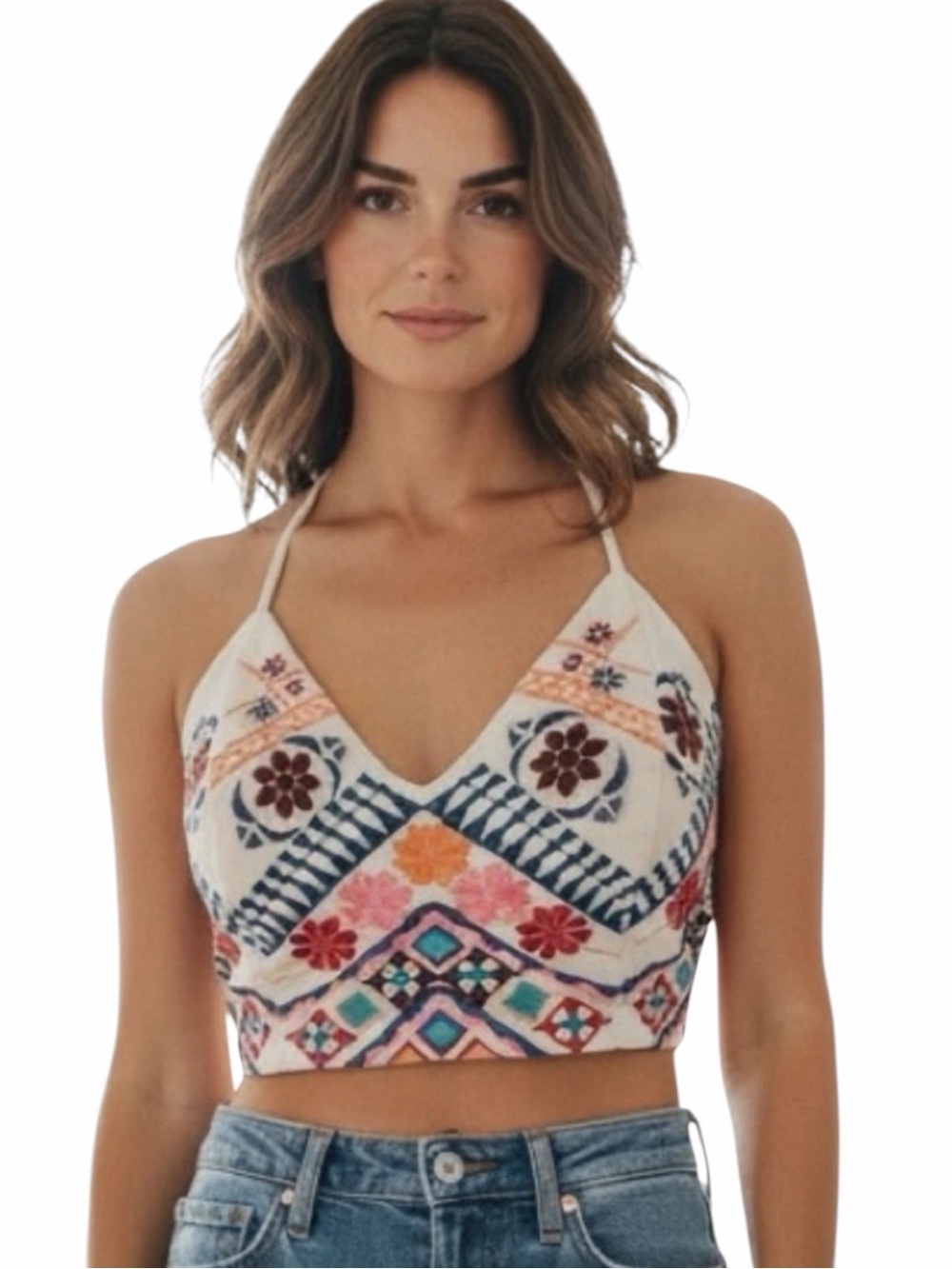 Lulus Adjustable Colorful Embroidered Tank Top. Measurements in photos.